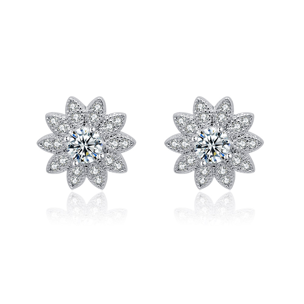 Cubic Zirconia Sunflower Button Earring